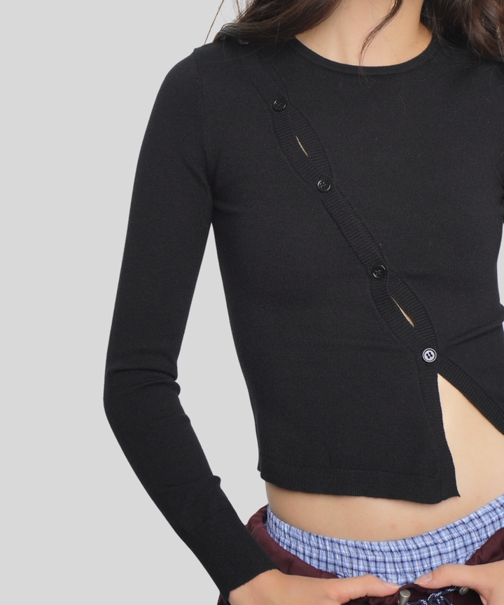 Knitted Long Sleeve Cut Out Top