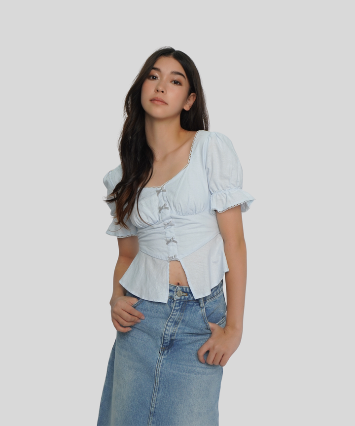 Ribbon Puff Sleeve Top