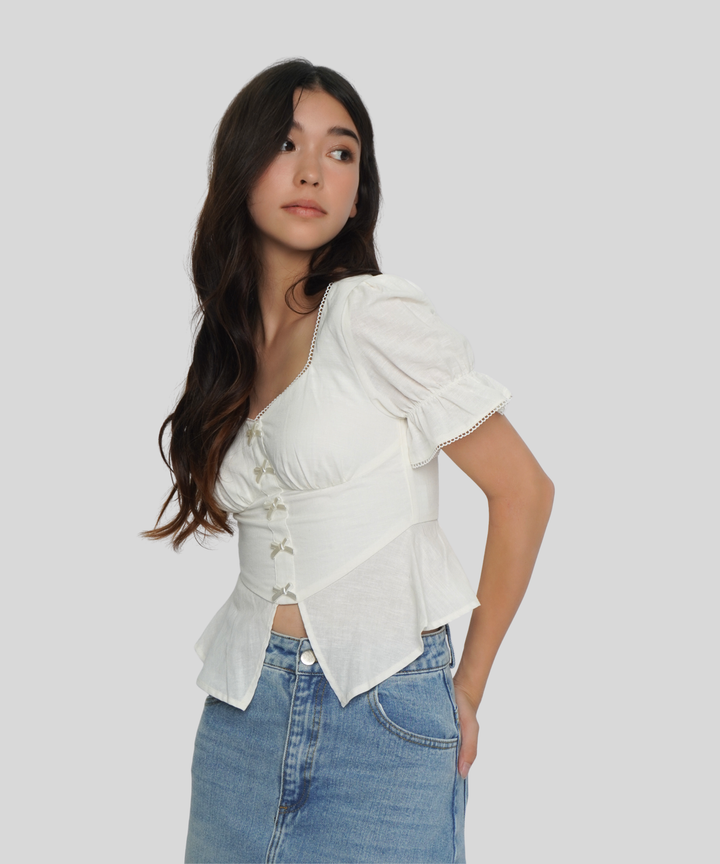 Ribbon Puff Sleeve Top