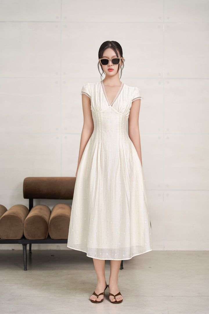 Evelyn Buttercup Cap-sleeved Dress