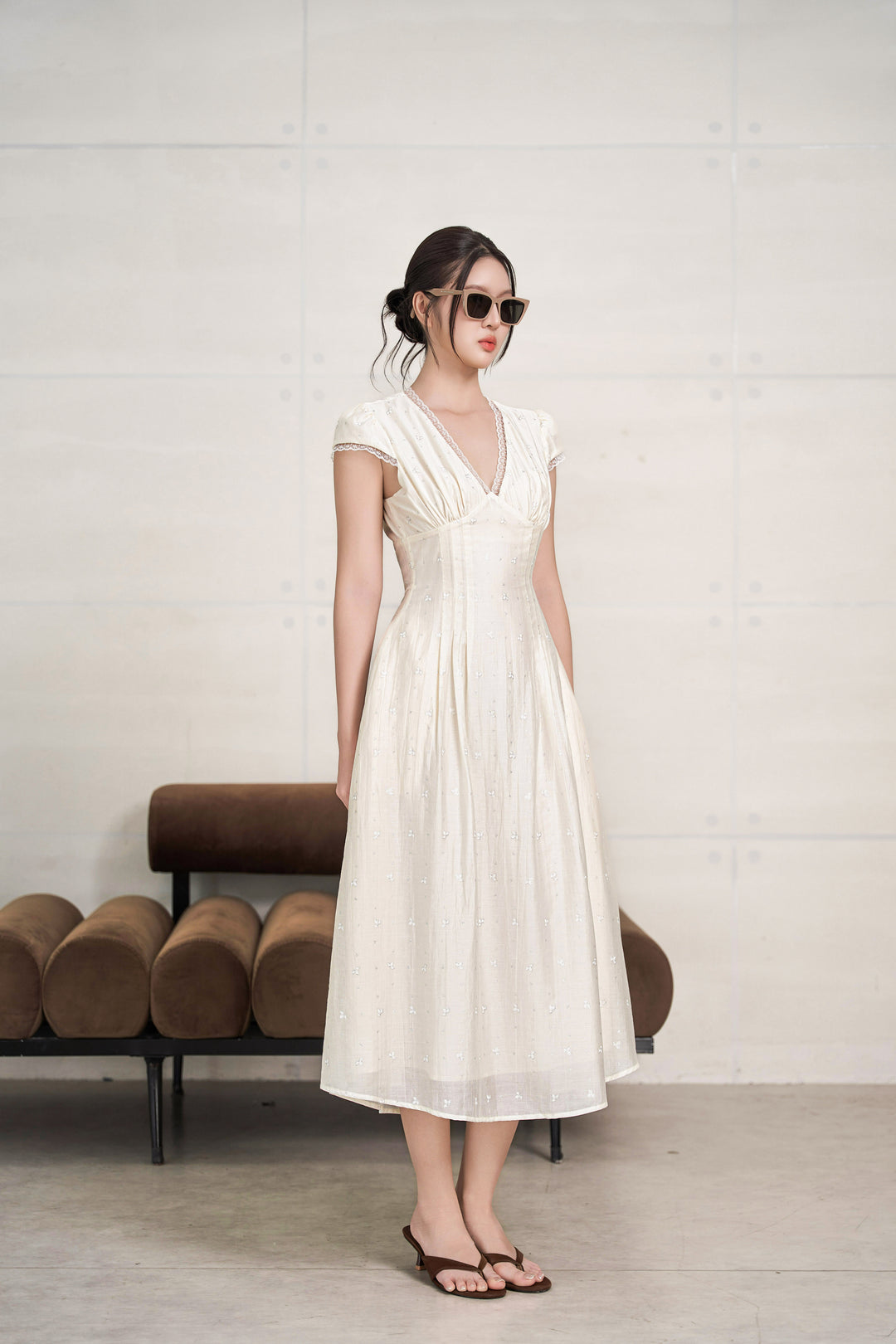 Evelyn Buttercup Cap-sleeved Dress