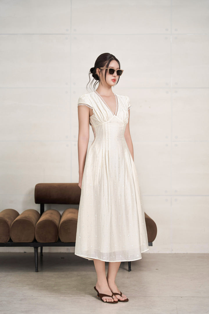 Evelyn Buttercup Cap-sleeved Dress
