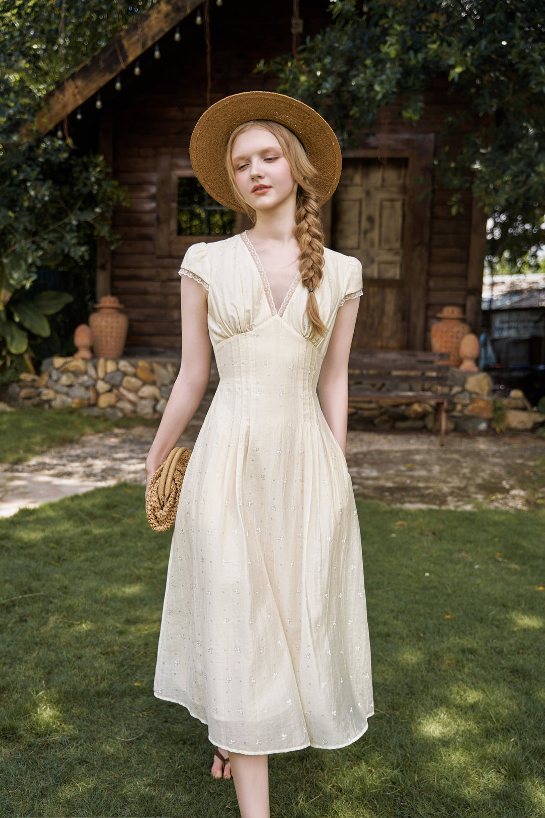 Evelyn Buttercup Cap-sleeved Dress