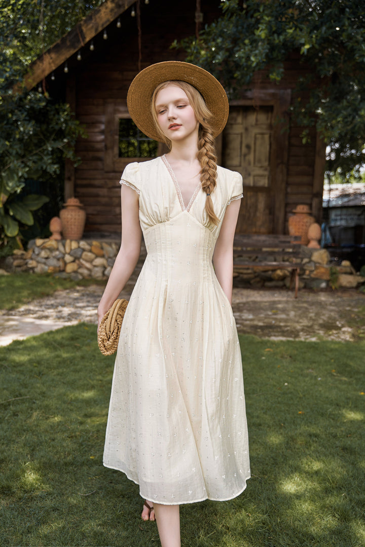 Evelyn Buttercup Cap-sleeved Dress