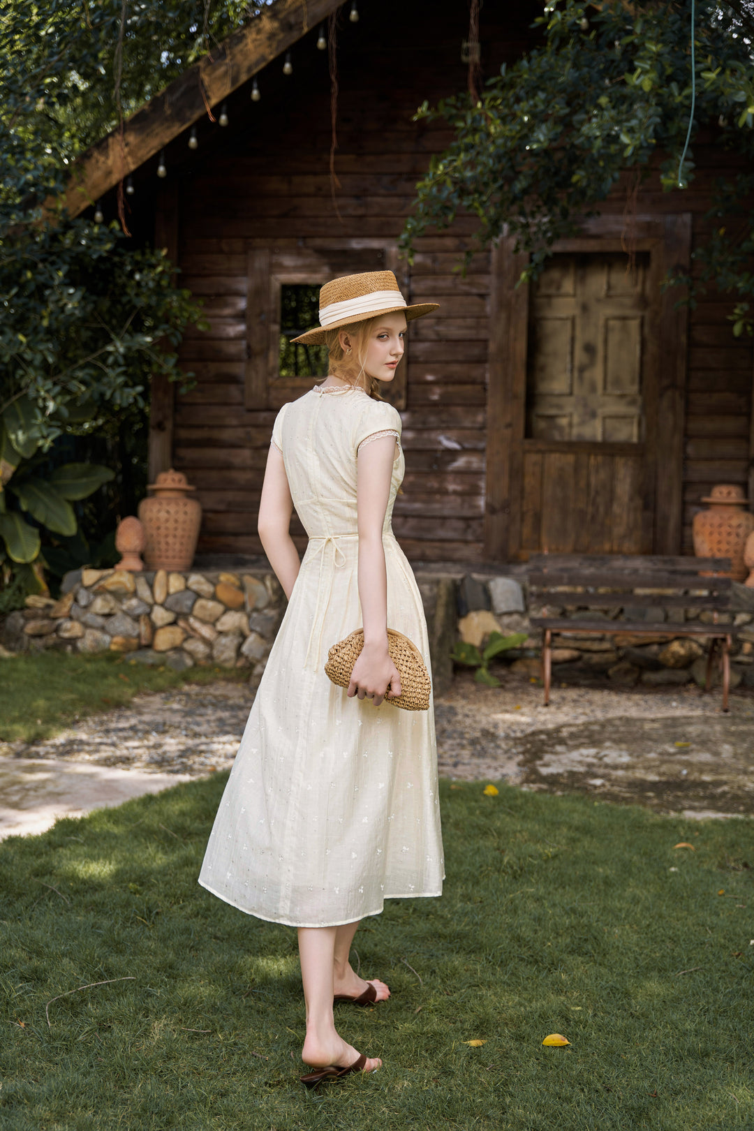 Evelyn Buttercup Cap-sleeved Dress