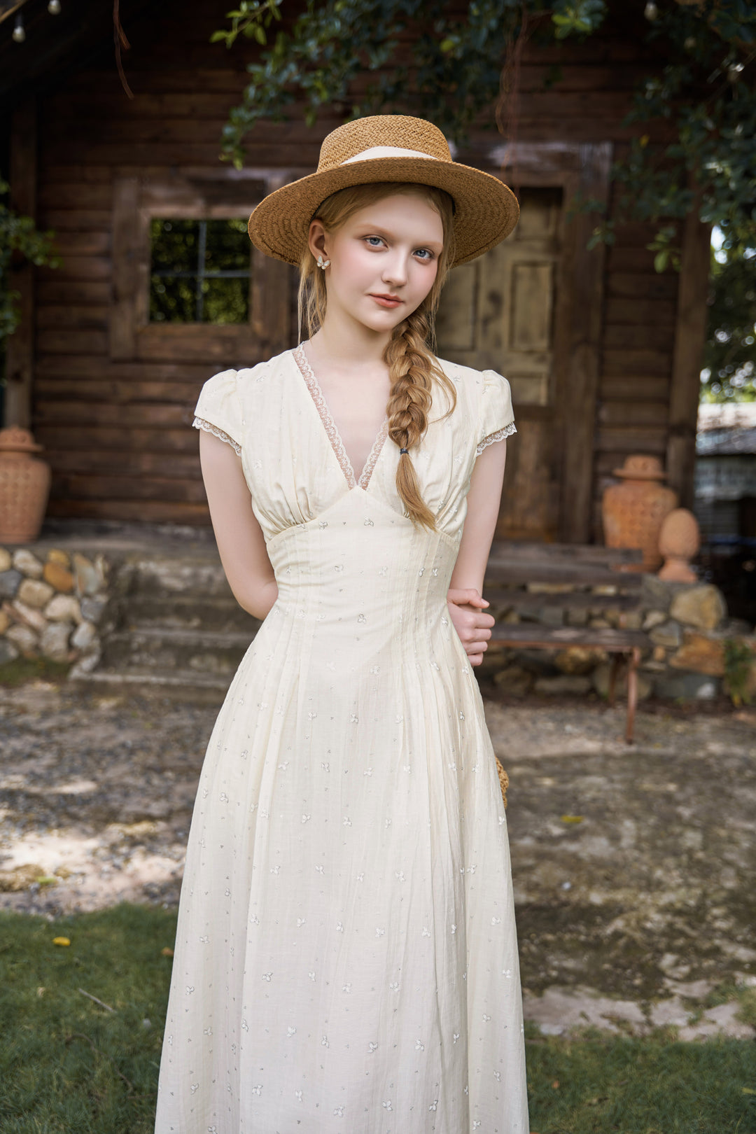 Evelyn Buttercup Cap-sleeved Dress