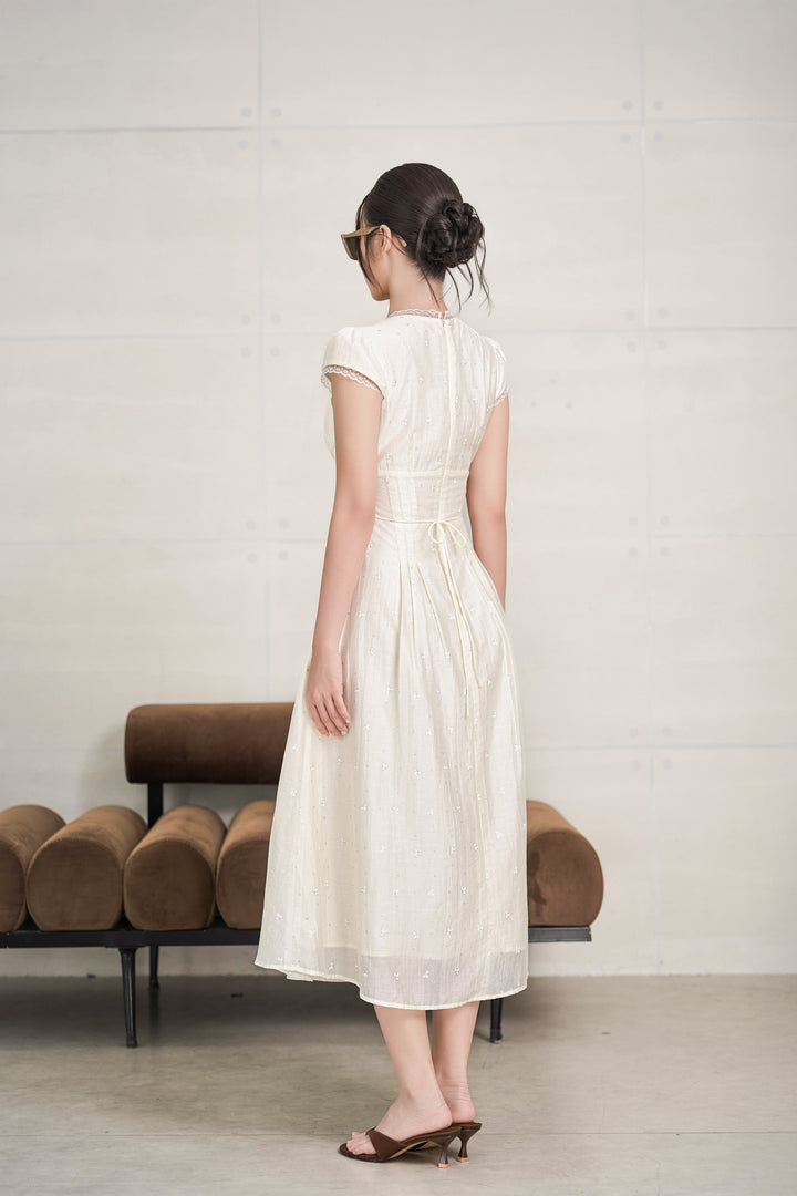Evelyn Buttercup Cap-sleeved Dress
