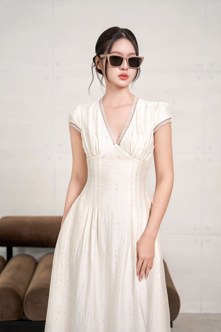 Evelyn Buttercup Cap-sleeved Dress