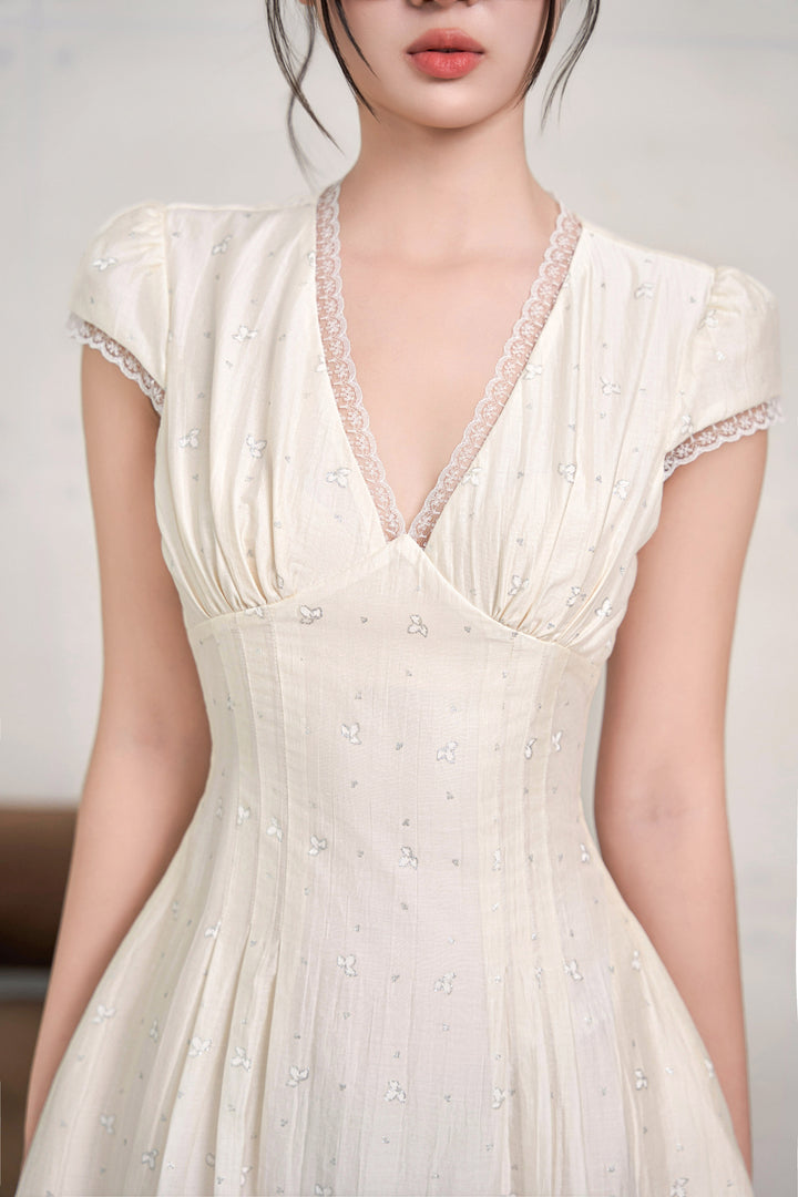 Evelyn Buttercup Cap-sleeved Dress