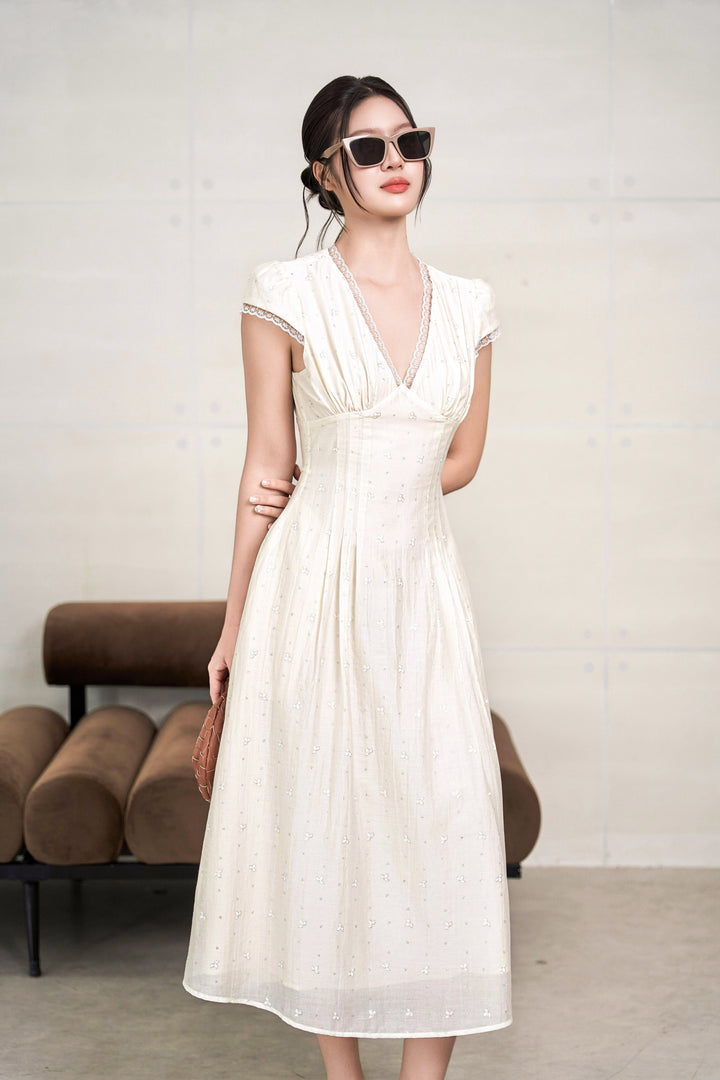 Evelyn Buttercup Cap-sleeved Dress