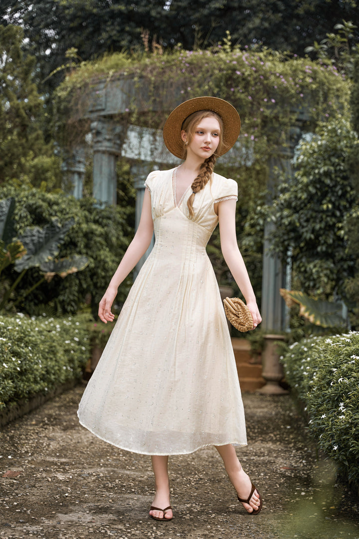 Evelyn Buttercup Cap-sleeved Dress